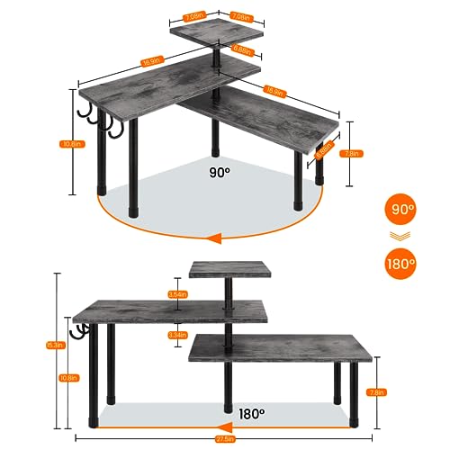 Homode Kitchen Countertop Organizer, 3 Tier Corner Shelf Bathroom Counter Organizer, Wooden Counter Shelf Stand Space Saver, Easy Assembly, Rustic Grey - color: Rustic Grey, With Hooks