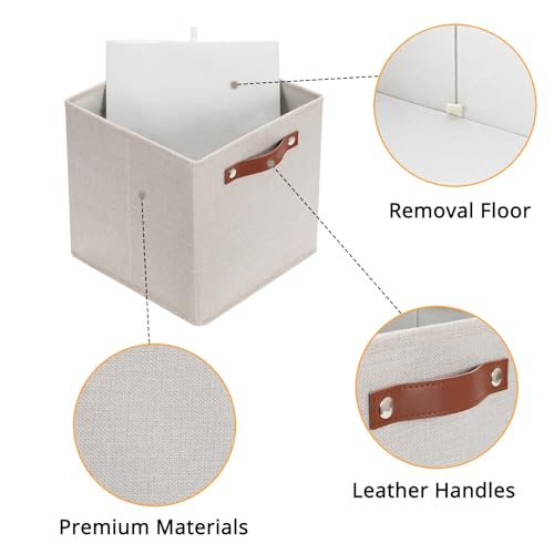 HNZIGE Foldable Storage Cubes Bins for Organizing, Set of 4, Fabric Cube Canvas Storage Bins 11 x11, Collapsible Bins for Organization with Handles for Shelf Nursery(Cream) - color: beige, size: 11"x11"x11"-4pack