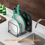 KORRTFID Kitchen Cabinet Organizer - Steel Cookware Rack, Divided Holder with 3 Slots for Skillets, Baking Tray and Chopping Board - Pan Storage (2.2 Inch Width Slots) - style: 2.2 Inch Width Slots