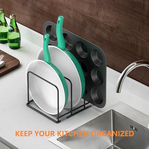 KORRTFID Kitchen Cabinet Organizer - Steel Cookware Rack, Divided Holder with 3 Slots for Skillets, Baking Tray and Chopping Board - Pan Storage (2.2 Inch Width Slots) - style: 2.2 Inch Width Slots