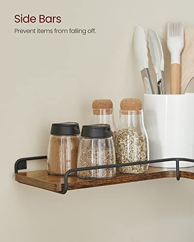 VASAGLE Corner Shelf Wall Mount Set of 2, Floating Shelves, Small Wall Shelf for Decor Storage, for Living Room Bedroom Kitchen Bathroom, Rustic Brown and Black ULLS831B01 - color: Rustic Brown + Black