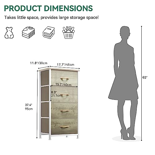 YITAHOME Dresser with 4 Drawers - Fabric Storage Tower, Organizer Unit for Bedroom, Hallway, Hallway, Closets - Sturdy Steel Frame, Wooden Top & Easy Pull Fabric Bins - color: Cool Oak Greige, style: 4-Drawer
