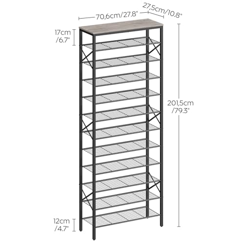 YATINEY 12 Tier Shoe Rack, Large Capacity Shoe Storage Organizer Holds 48 Pairs, Sturdy and Stable, for Entryway, Hallway, Closet, Dorm Room, Greige and Black SS12BG - color: Greige + Black, size: 27.8" x 10.8" x 79.3"