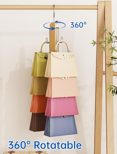 NiHome Wooden Purse Organizer for Closet, 8 Extra-Wide Metal Hooks Handbag Hanger, Space-Saving Hanging Bag Holder & Purse Rack for Closet Organization (Natural, 2 Pack) - color: Natural, size: 2 Pack