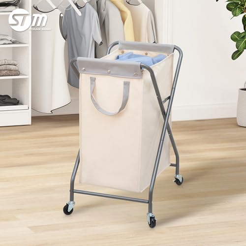 STORAGE MANIAC Collapsible Laundry Hamper with Wheels, Rolling Laundry Basket, Heavy Duty Cloth Sorter with Removable Bag, Folding X Frame Clothes Organizer Cart for Easy to Store, 1 Section - size: 1 Section