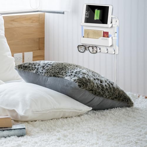 YONGAIJIA Bedside Wall Mount Shelf, Adhesive Bedside Organizer for Remote、Phone、Glasses. Bedside Accessories Storage Suitable for College Dorm 、bunk Bed 、 Bedroom、Rv（White） - color: White