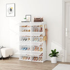 Shoe Rack 8 Tier Shoe Storage Cabinet with Door 32 Pair Tall Shoes Rack Organizer Free Standing Expandable Stable Plastic Easy Assembly Shoes Shelf for Closet Hallway Entryway Bedroom White - size: 24" Wide-32 Pairs
