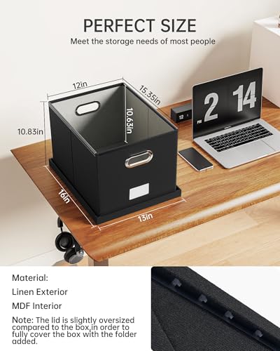 2 Pack File Storage Organizer, Filing Box, Portable File Box with Lid, Fit for Letter/Legal File Folder Storage, Document Organizer, Black - color: Black, size: 2 pack