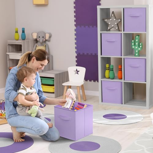 Sorbus Storage Cubes - 11 Inch Foldable Fabric Baskets for Organizing Pantry, Closet, Shelf, Toy Box, Cubby - 6 Collapsible Cloth Cube Storage Bins for Home, Nursery, Playroom, Bedroom (Pastel Purple) - color: Pastel Purple, size: 11 Inch
