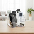 Remote Control Holder, Clear Plastic Remote Caddy for Desk and Nightstand Storage, Space-Saving Desk Organizer with See-Through Design for Living Room and Desk Accessories, 5 Compartments - size: 5 Slots