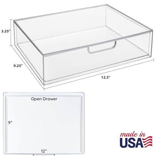 STORi STAX Plastic Stackable Organizer Drawer in Clear | 12.5-inches Wide | Organize Office Desk Accessories and Sort Letter-Size Paper | Made in USA - color: Clear, size: Open 1pk