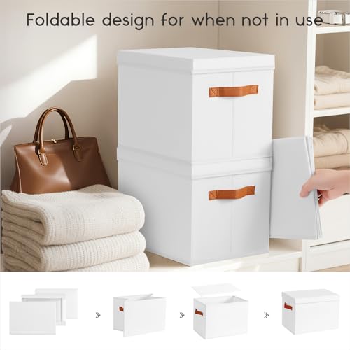 Homsorout Storage Bins with Lids - Large Fabric Closet Bins with Lid, 5 Pack Clothes Organizers and Storage, Collapsible Stackable Cube Basket for Home, Office, Dorm, White - color: White, size: XL(5-Pack)