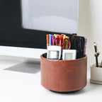Hennaja Round Leather Art Supply Organizer,Remote Control Holder,360 Degree Spinning,Multi-Functional Pencil Holder,4 Compartments Desktop Stationary Organizer(1-Crazy Red) - color: 1-Crazy Red