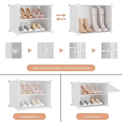 Shoe Rack 8 Tier Shoe Storage Cabinet with Door 32 Pair Tall Shoes Rack Organizer Free Standing Expandable Stable Plastic Easy Assembly Shoes Shelf for Closet Hallway Entryway Bedroom White - size: 24" Wide-32 Pairs