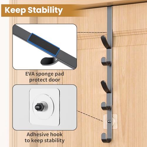 Over The Door Hooks, Metal Door Hooks for Hanging, Over The Door Purse Organizer for Door Coat Hanger, Back of Shower for Hanging Towel Rack Clothes, Hat, Bathroom, Closet (Black-2Packs) - color: Black, size: 2 Pack