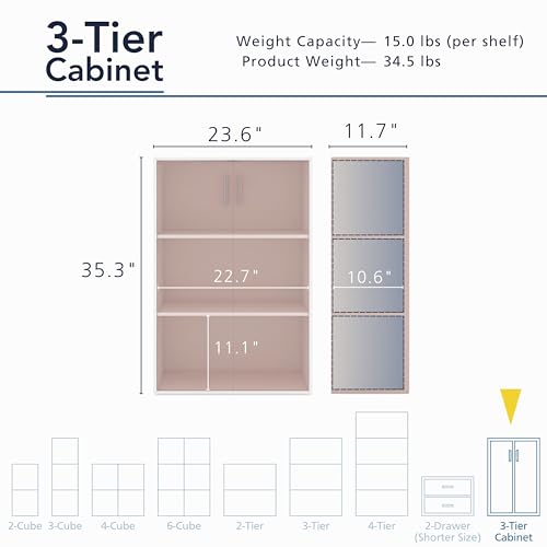 Homes: Inside + Out Apexa 3-Tier Stackable Wood Bookcase with Doors, Cube Storage Organizer Shelves, Small Food Pantry Cabinet, Dorm Teen Room Decor & Bedroom, Home Office, Kitchen, Light Pink - color: Light Pink, size: 3-Tier