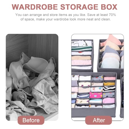 Wakauto 4PCS Sock Underwear Drawer Organizer Dividers, Foldable Fabric Dresser Organizer Closet Clothes Organizing and Storage Box Set for Storing Socks Handkerchiefs Ties Belts (Gray)
