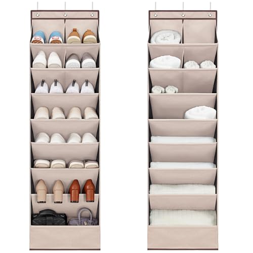 2 Pack Shoe Organizer with 6 Extra Large Pockets and 4 Large Pocket, Over the Door Sturdy Closet Storage Rack, Hanging Shoe Organizer for Shoes, Sneakers, Beige - color: Beige