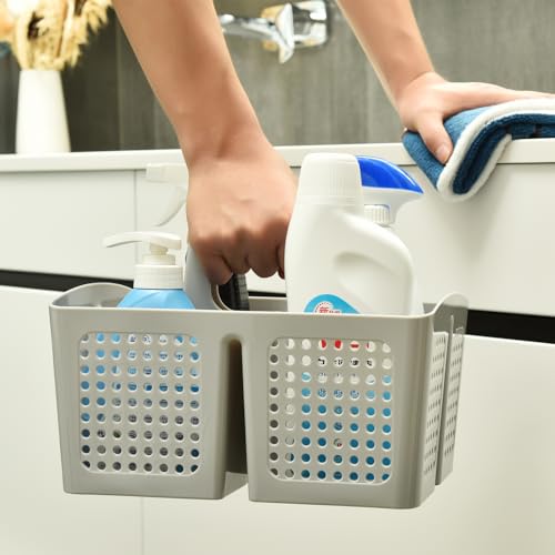 Portable Shower Caddy Basket with Compartments, Plastic Divided Cleaning Caddy Organizer Storage Tote with Handle for Bathroom, College, Dorm Room Essentials, Light Gray - color: Light Gray