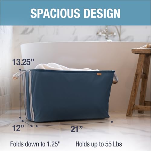 CleverMade Collapsible Laundry Basket LUXE 2 Pack – 60 L (16 Gal) Foldable Cotton Blend Clothes Hamper with Vegan Leather Accents, Reinforced Handles, Space Saving Laundry Bin Holds 55 lbs - Navy - color: Navy Noir