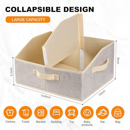 Closet Storage Bins 6 Pack, Large Closet Organizer Baskets with Divider & Handles,Trapezoid Fabric Shelf Organizers, Collapsible Storage Cubes for Clothes, Towels, Toys - Beige - color: Beige
