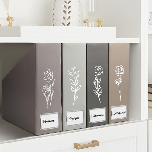 AmazingSpark Set of 4 Boho Floral Magazine File Holder Decorative Foldable Magazine Storage Boxes with Acrylic Label Holders Coquettish Boho Organizer for Office Home Organization Storage - style: Boho Floral