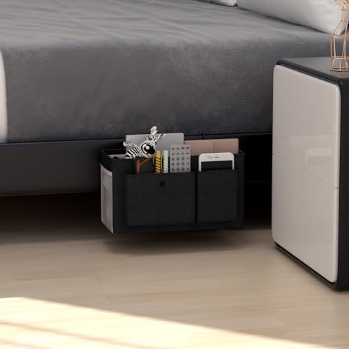 Edudif Bedside Caddy Bedside Organizer with Fixed Straps & Water Bottle Holder, Bunk Bed Caddy ideal for Home, Dorm, Hospital, Crib, Versatile Bedside Storage Solution (Black) - color: Black