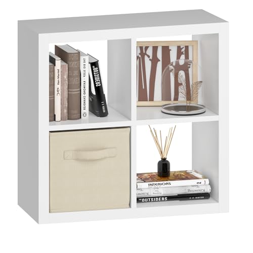 4 Cube Organizer, Cube Storage Organizer with Fabric Bin, Cube Storage Shelf for Bedroom, Living Room, Office, Modular Bookshelf Organizer for Books, Closet, White - color: White, size: 4 cube