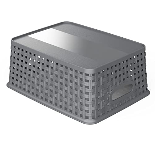 WYT Weave Storage Organizer Baskets, Grey 6-Pack Plastic Woven Baskets, 10.1" x 7.55" x 4.1" - color: Grey, size: 6-Pack