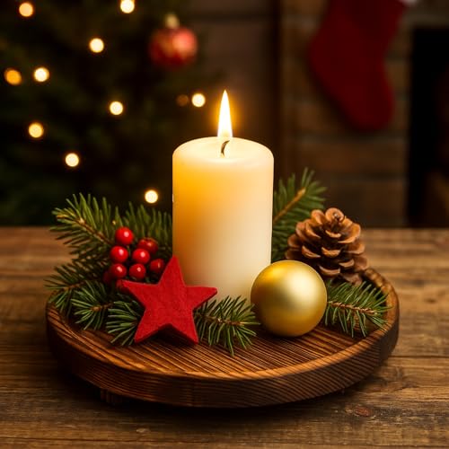 Round Decorative Wooden Tray for Bathroom Sink Kitchen Counter Decor Trays Small Wood Riser Pedestal Stand Dining Coffee Table Trays Vanity Spa Bathroom Accessories for Soap Dish Perfume Candle Tray - color: Dark Brown, size: 10 inch