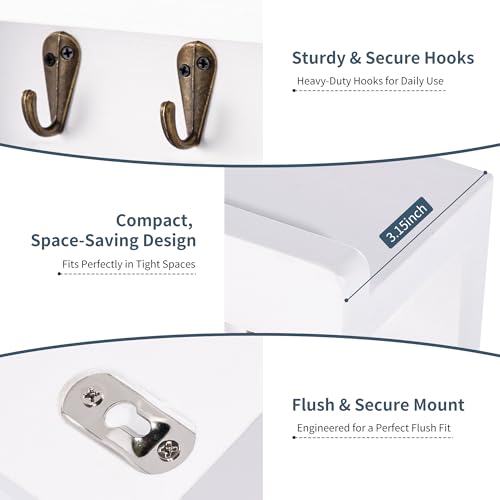 Gulex Key Holder Wall Mount, Rustic Wood Key Holder for Wall with 4 Hooks for Key Hanger to Organize Keys and Mail, Room Decor Key Hanger(White) - color: White