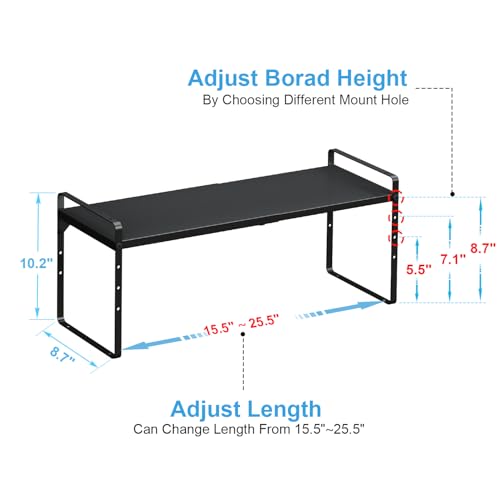 15.5 to 25.5 Inch Kitchen Cabinet Shelf Organizers, Adjustable Kitchen Counter Shelf Organizer, Set of 3 Expandable Countertop Storage Shelves, Stackable Design, 30LBS Heavy Duty, Space Saver - color: Black, size: 3 Pack:15.5"-25.5"Long