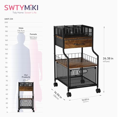 SWTYMIKI Rolling Under Desk Storage - Storage Cart with Drawers & DIY Divider - Art Cart Organizer on Wheels - Craft Rolling Utility Cart for Office, Craft Room & Studio Espresso - color: Espresso