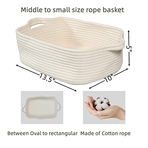 XUANGUO Woven Cotton Rope Storage Basket with Handles for Organizing Shelves Closet Small Cat Dog Pet Toy Baskets Box Bin Decorative Rectangle Baby Nursery basket Gift basket Empty(white) - color: white