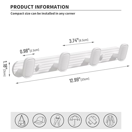 Coat Rack Wall Mount White, 4 Hooks Rack Metal Coat Hanger Wall for Hanging Hat Purse and Robes, Towel Hook for Bathrooms and Entryway (1 Pack) - color: White, size: Round 4 Hooks 1 Pack