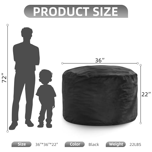 Hobestluk 3FT Bean Bag Chair Giant Bean Bag Chairs for Adults Large Bean Chairs with Removable Cover, Beanbag Chair with Filler, Adult Bean Bag Chairs for Living Room, Bedroom - color: Black, size: 3FT - 36" x 36" x 22"