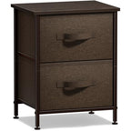 Sorbus Nightstand with 2 Drawers - Bedside Furniture End Table Night Stand with Steel Frame, Wood Top & Easy Pull Fabric Bins - Small Dresser & Chest for Home, Bedroom Accessories & Office - color: Brown, style: 2 Drawer