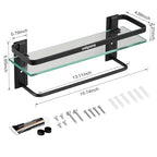 VOLPONE Bathroom Glass Shelf with Towel Bar Black Bathroom Shelf Wall Mount Rustproof Bathroom Wall Organizer Towel Rails1 Tier (Black) - style: 1 tier with towel bar black