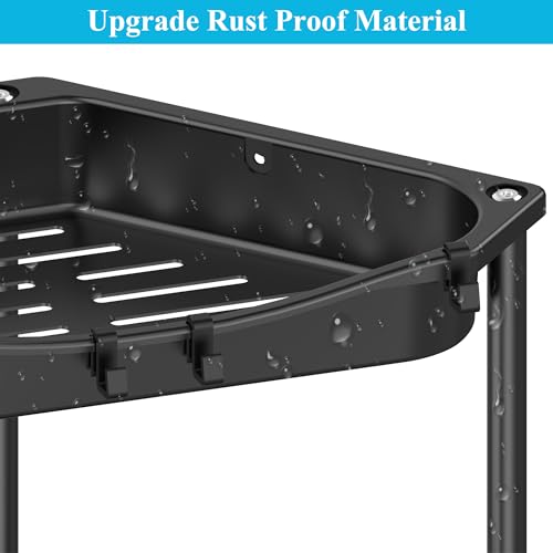 HuggieGems 4 Tier Floor Standing Corner Shower Caddy Organizer Shelf with Hooks, Bathroom Shelves Stand Rack, Jet Black - color: Jet Black, size: 4 Tier