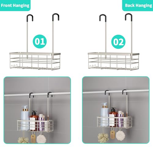 HapiRm Hanging Shower Caddy Organizer - No Drilling Shower Organizer with Hooks, Rustproof & Waterproof 304 Stainless Steel Bathroom Shelves - Brushed Nickel (1 Basket) - color: Brushed Nickel- 1 Basket