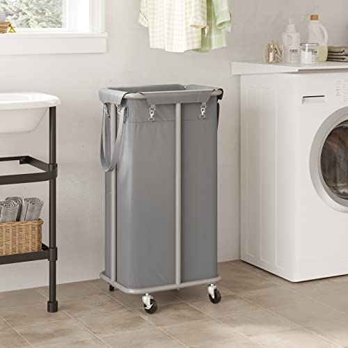 WOWLIVE 100L Rolling Laundry Hamper with Wheels Large Laundry Basket Organizer Laundry Cart with Steel Frame and Removable Bag Foldable Tall Dirty Clothes Hamper Dorm Room Storage for Bedroom (Grey) - color: Grey, size: 100L (17.0×13.0×30.8in)