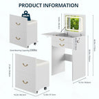 FURSUN 3-in-1 Vanity with Flip Mirror & Lights, Fluted Compact Vanity Table with 3 Drawers, Storage Compartment and Rolling Stool, Modern Small Makeup Vanity for Bedroom, Powder Room, Solid White - size: 15.7"D x 18.2"W x 46.9"H, style: White