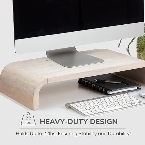 Anji Mountain Wood Monitor Stand Riser Desk Desktop Organizer Table for Home, Office Workspace, Laptop Riser, Ergonomic Design Stand for Gaming Setup, White Wash - color: White Wash, size: Basic Stand Without USB Ports
