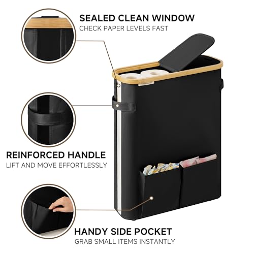 StorageWorks Toilet Paper Storage Baskets with Dual Flip Lids, Toilet Paper Organizer for Bathroom, Toilet Paper Container with Side Pocket, Holds 15 Mega or 20 Regular Rolls, Large, Black - color: Black, size: Large