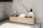 Whitewash Seagrass Storage Basket Woven Shelf Baskets for Bathroom Vanity Dresser Organizer 14.6inch x 4.7inch x 3.1inch - color: 3 Sections without Lid White