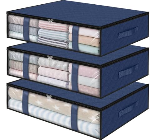 StorageRight Under Bed Storage Bags 3 Pack, 40L Large Clothes & Comforter Storage Containers with Clear Window, Breathable Fabric Organizer for Blankets, Bedding, Seasonal Clothing, Blue - color: Blue, size: 3 Pack