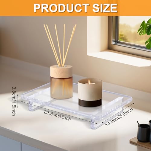 Acrylic soap Dish Tray for Bathroom Counter and Kitchen - Waterproof Countertop Organizer for Soap Dish, Vanity, Plants, Candles (1, Large-9 x 5.9 x 1.5 inch) - size: Large-9 x 5.9 x 1.5 inch