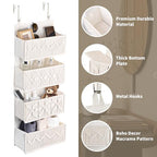 janebeauties Over the Door Organizer Macrame Boho Nursery Storage with 4 Large Woven Pockets, Hanging Basket for Bathroom, Nursery & Closet Doors, Behind the Door Storage Organizer, Cream White