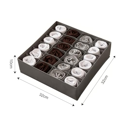 1 Pcs Drawer Organizer Storage Box for Underwear Socks Closet Divider for Wardrobe Dresser Vanity Space Saving Use(24-Grid Grey) - color: Grey-7, size: 12.6X12.6X3.4inch