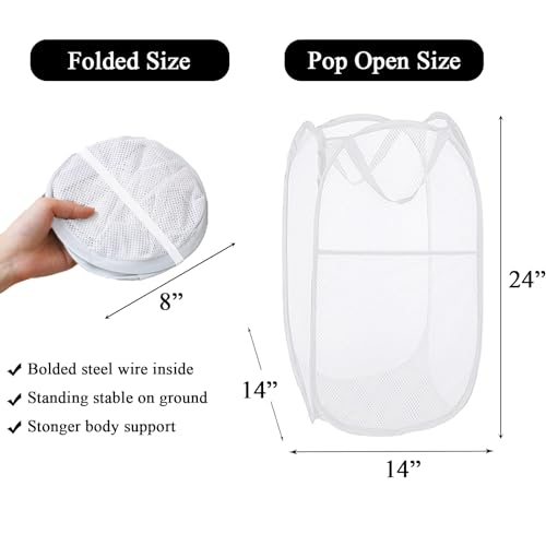 Larpur Popup Laundry Basket, Mesh Clothes Hamper Portable Laundry Hamper with Reinforced Carry Handles, Collapsible for Storage (White) - color: White